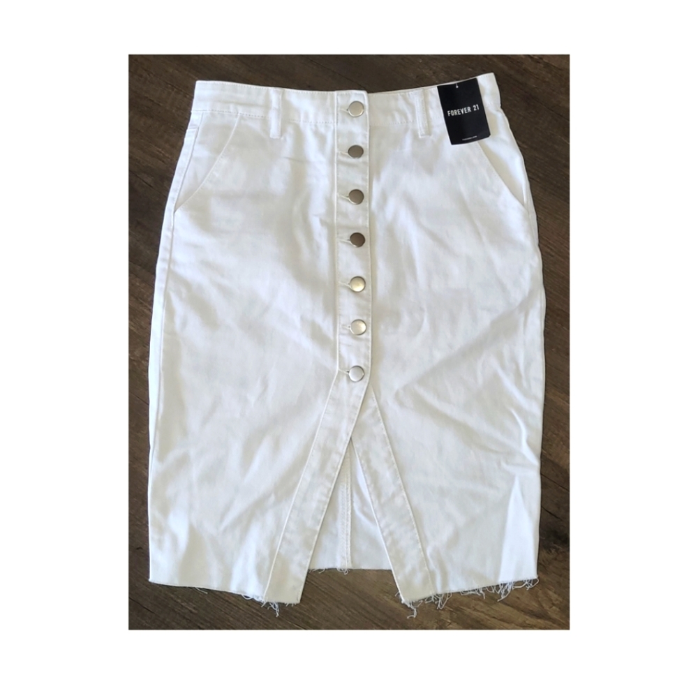Forever 21 white midi jean skirt  nwt knee length new